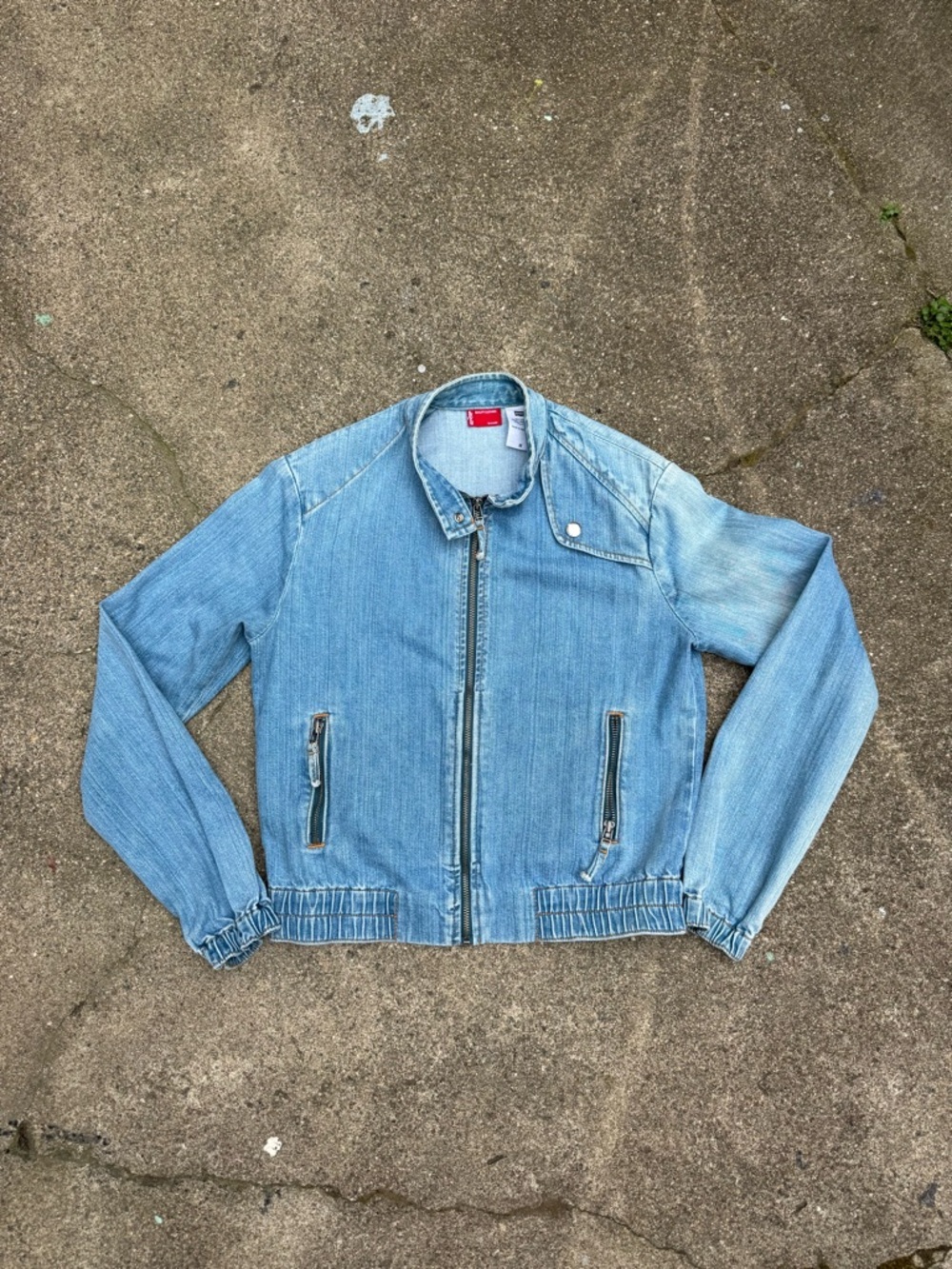 Y2K Levi’s Denim Moto Jacket Medium Cropped Light Wash Zip Up Vintage 2000s